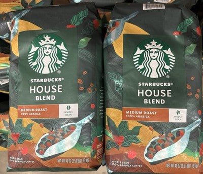 2 Packs Starbucks House Blend Whole Bean Coffee 40 oz Each Pack = 80 oz